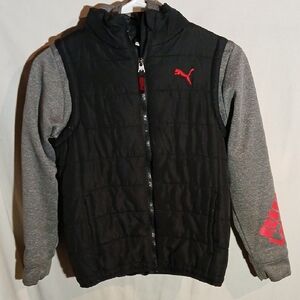 Puma Kids Hoodie in Black and Gray with Red Accents